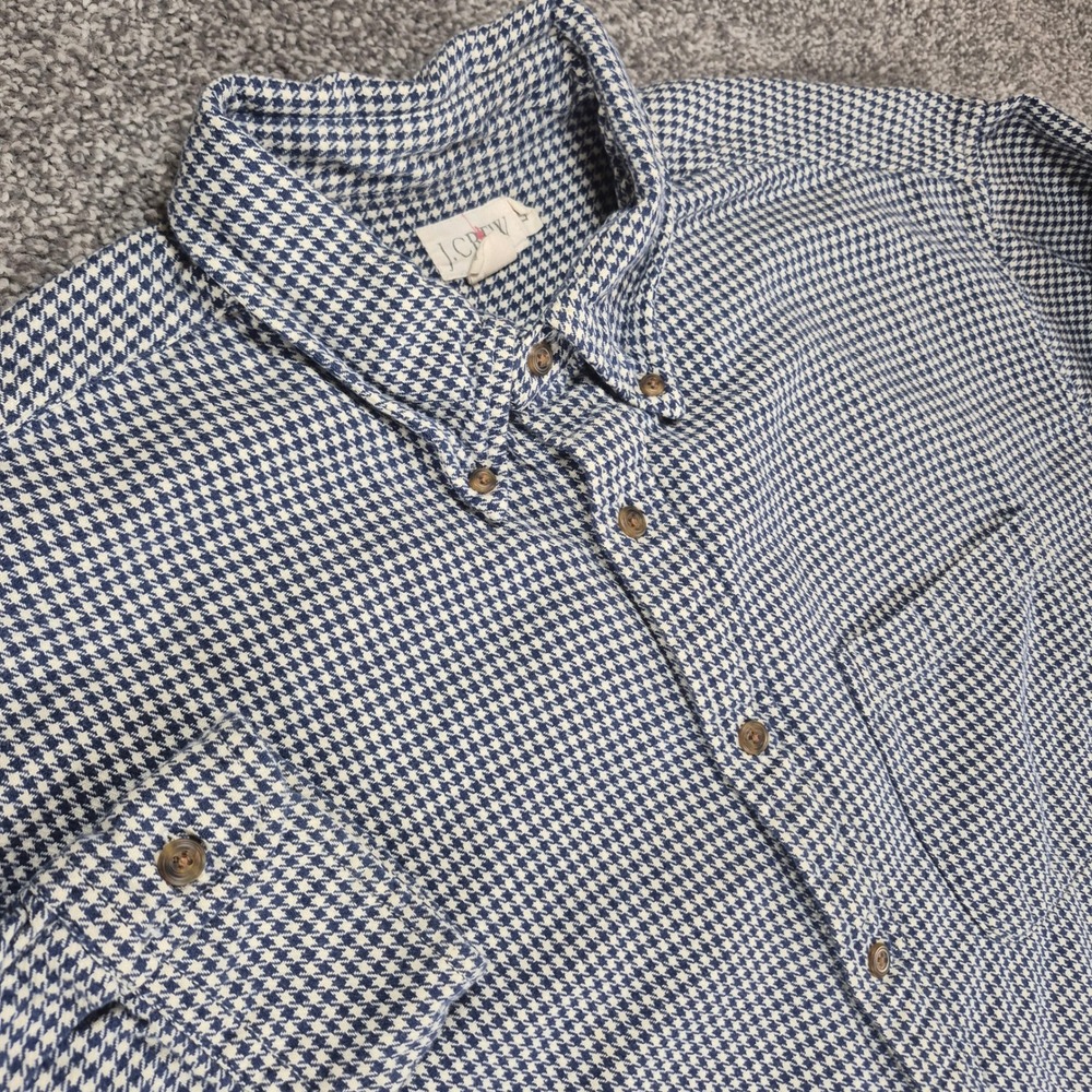 J.Crew Oarsman Button Down Shirt Mens LT Large Tall Navy Blue Houndstooth Cotton